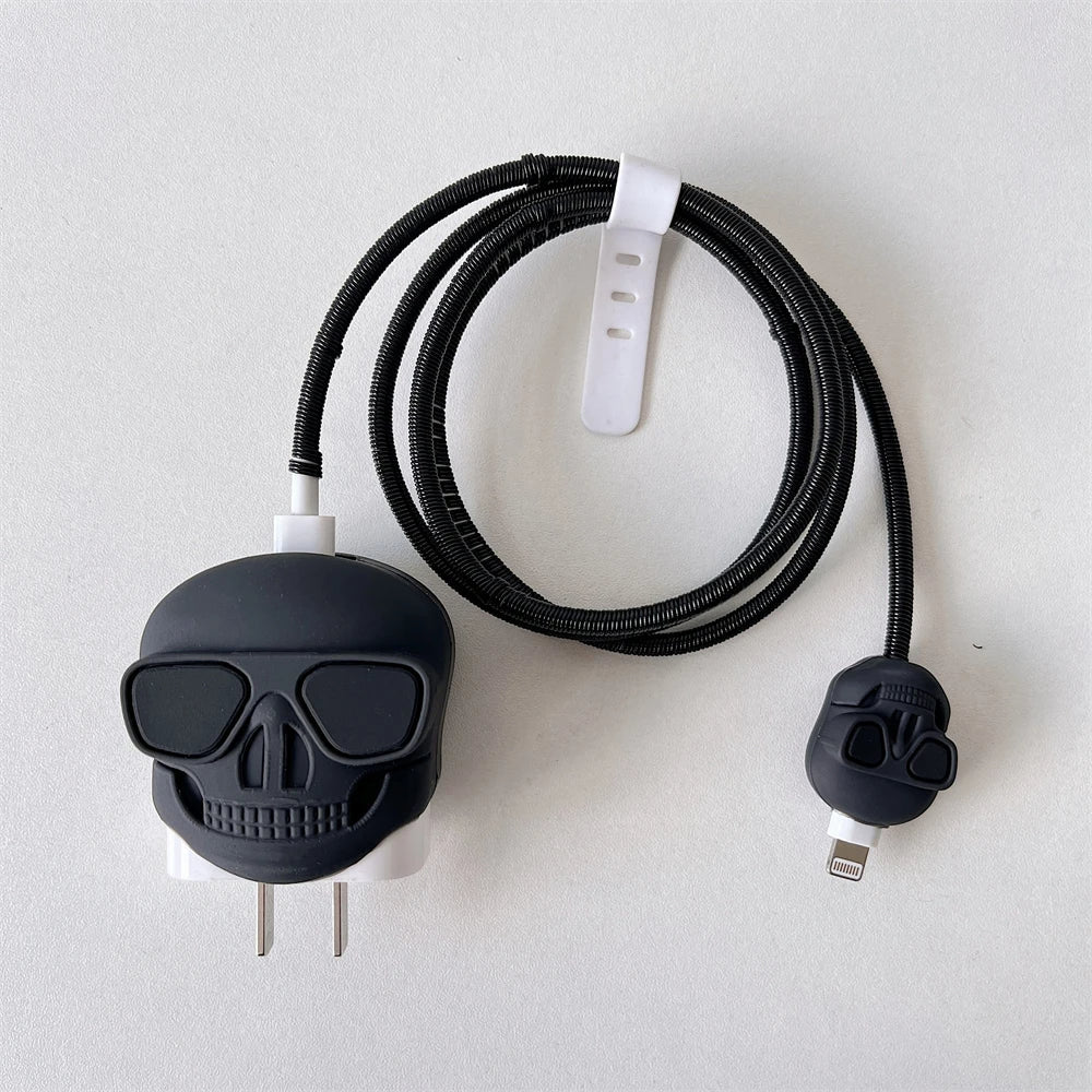 Iphone Charger Case Cover - Drip Skull - 4 Piece Set (With Wire Protector)