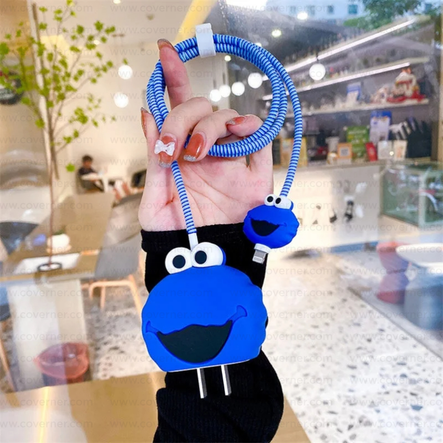 Iphone Charger Case Cover - Baby Monster - Blue - 4 Piece Set (With Wire Protector)