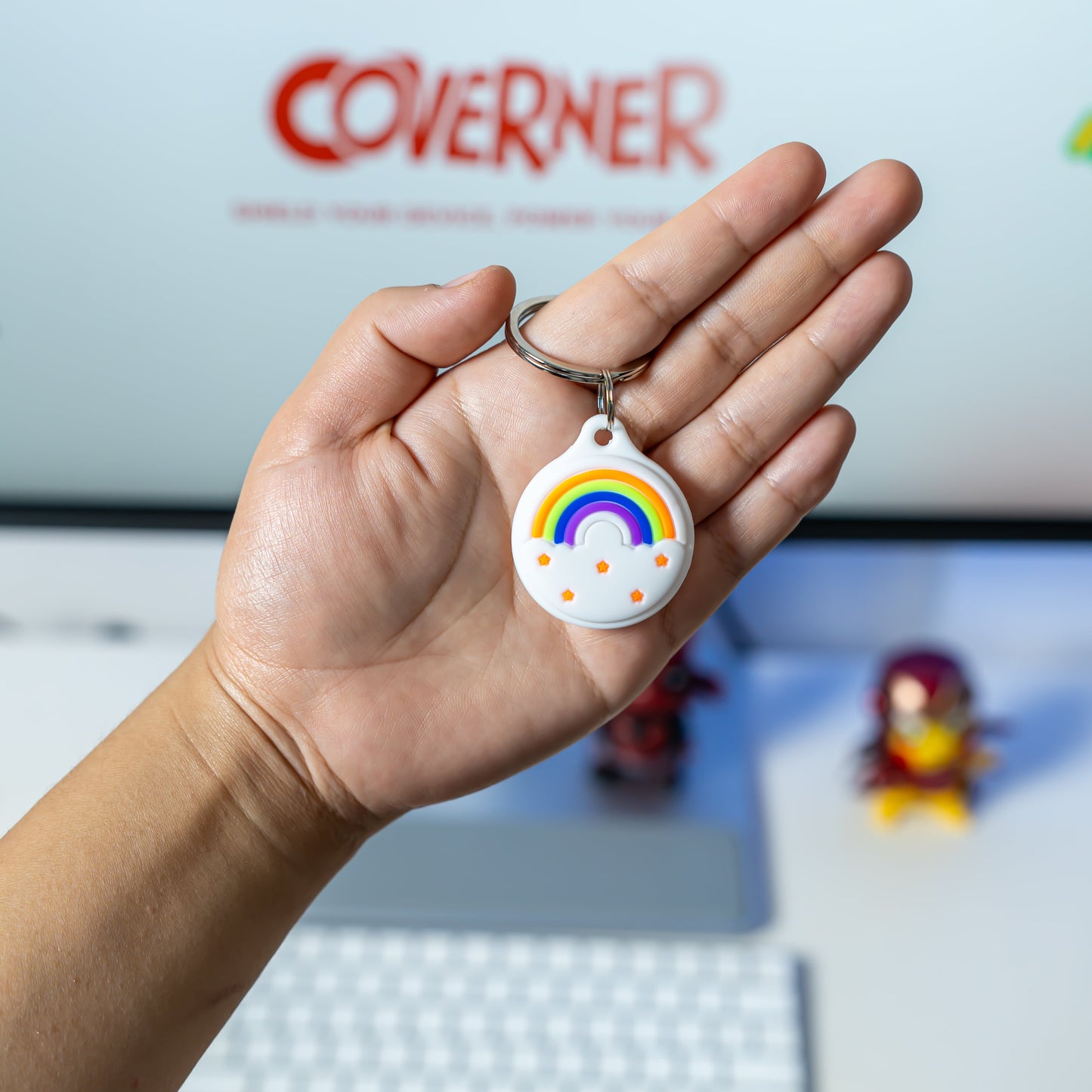 Rainbow Sunshine - Premium Silicone AirTag Case with Keychain – Washable, Durable & Stylish Protection - Coverner India
