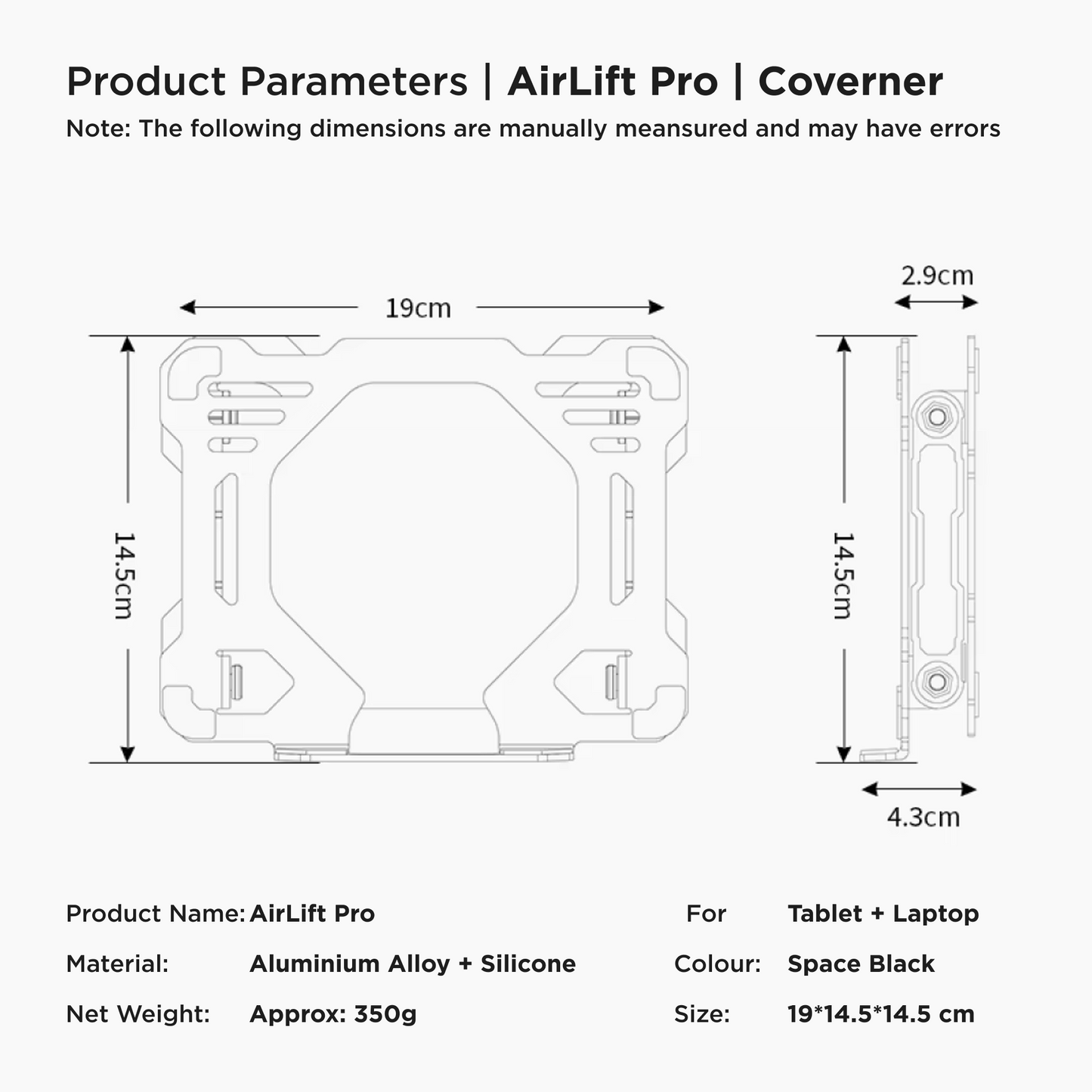 AirLift Pro - Adjustable Foldable Aluminum Stand | Tablets | Laptops | Desk Stand - Coverner India