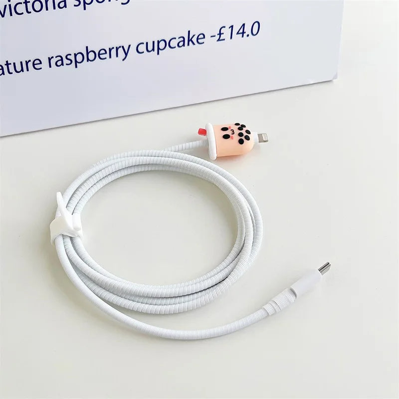 Iphone Charger Case Cover - Bubble Tea (Boba Tea) - 4 Piece Set (With Wire Protector)