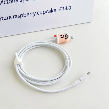 Iphone Charger Case Cover - Bubble Tea (Boba Tea) - 4 Piece Set (With Wire Protector)