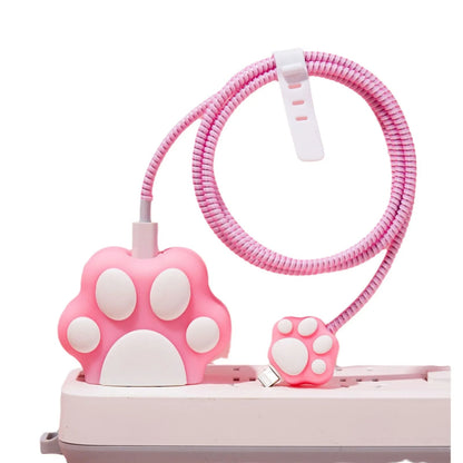 Iphone Charger Case Cover - Cute Paws - 4 Piece Set (With Wire Protector)