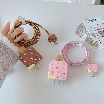Iphone Charger Case Cover - Popsicles - 4 Piece Set (With Wire Protector)