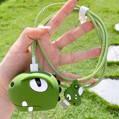 Iphone Charger Case Cover - Green Dragon - 4 Piece Set (With Wire Protector)
