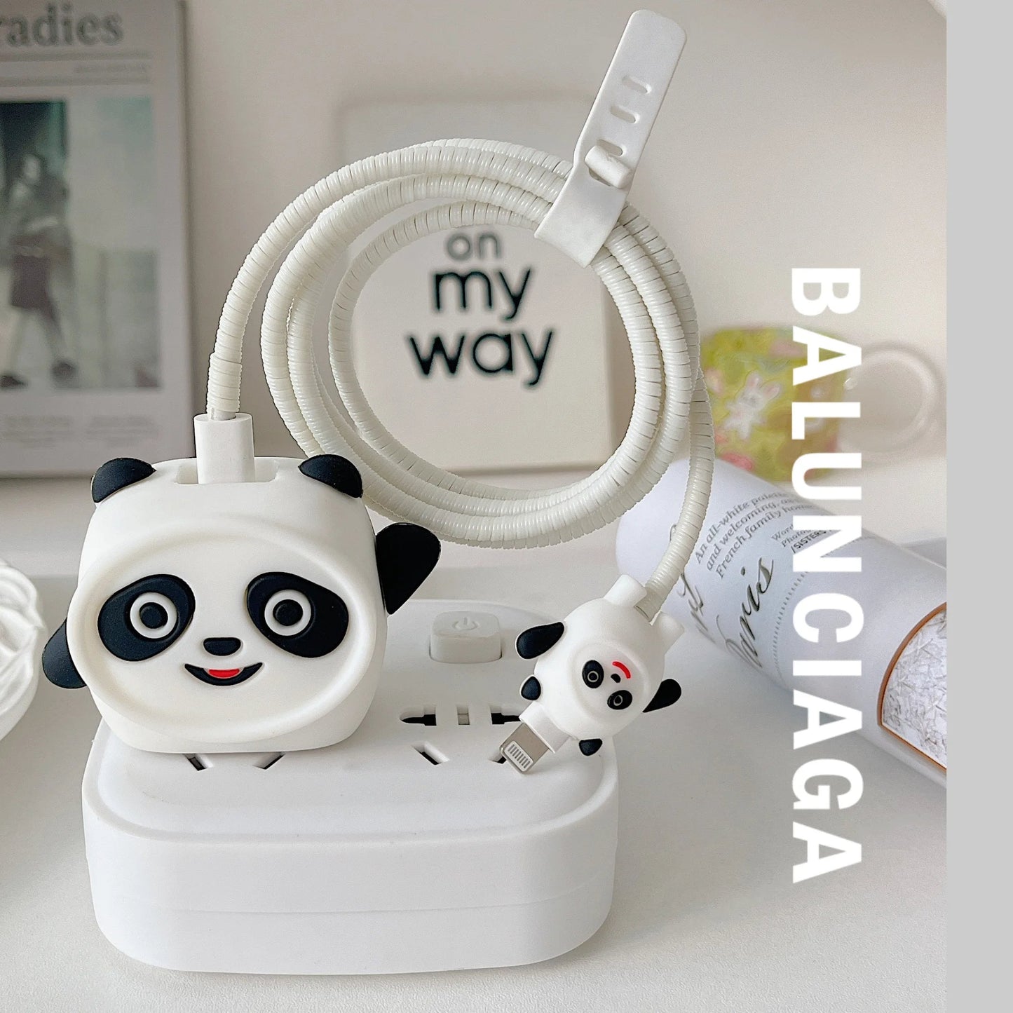 Iphone Charger Case Cover - Panda - 4 Piece Set (With Wire Protector)