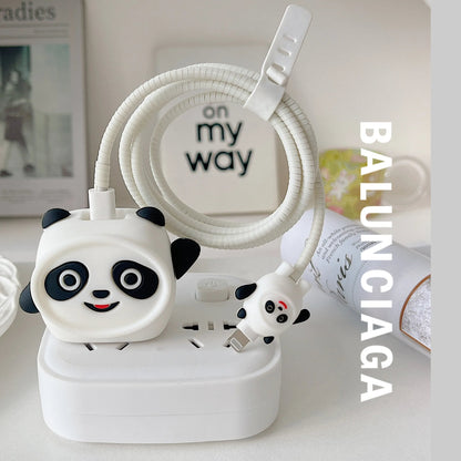 Iphone Charger Case Cover - Panda - 4 Piece Set (With Wire Protector)