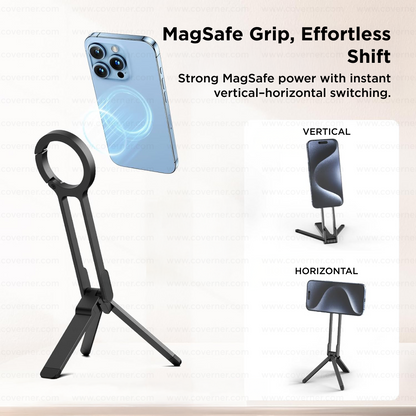 SnapMount Magnetic Phone Tripod Stand with Strong MagSafe – Carabiner Foldable & Portable by Coverner India