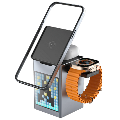 3 in 1 Magnetic Charger with Alarm Clock & Bluetooth Speaker for Apple