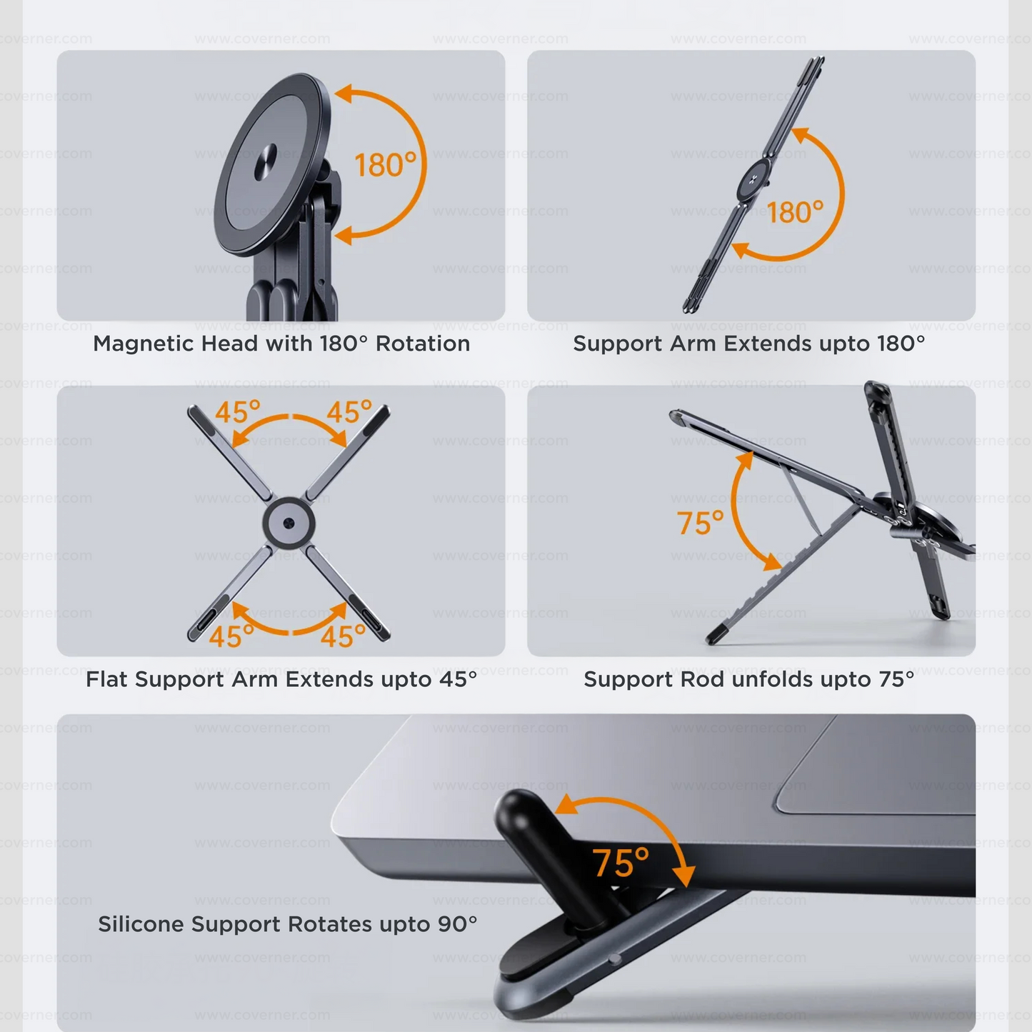 MagFlex Pro – Lightweight Strong MagSafe Adjustable Alloy Stand for Phone, Tablet & Laptop by Coverner India