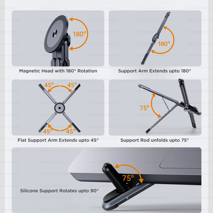 MagFlex Pro – Lightweight Strong MagSafe Adjustable Alloy Stand for Phone, Tablet & Laptop by Coverner India