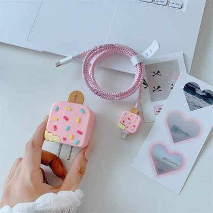 Iphone Charger Case Cover - Popsicles - 4 Piece Set (With Wire Protector)