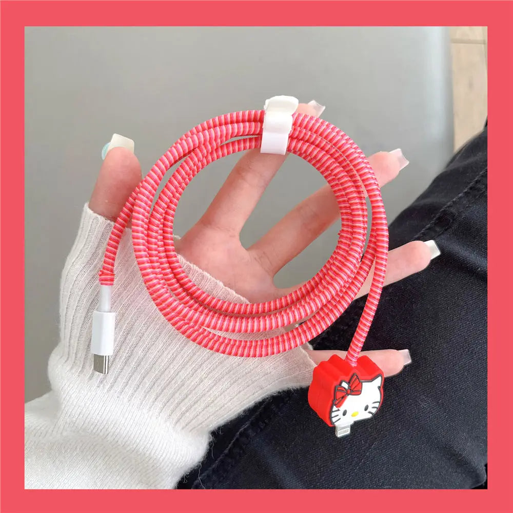 Iphone Charger Case Cover - Kitty Red - 4 Piece Set (With Wire Protector)