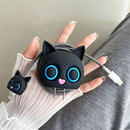 Iphone Charger Case Cover - Kitty Black - 4 Piece Set (With Wire Protector)