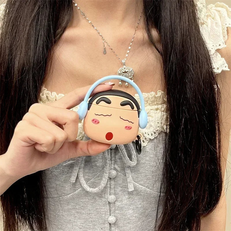 Shinchan With Blue Headphone Airpods Cover for Apple AirPods - Premium Silicone Case