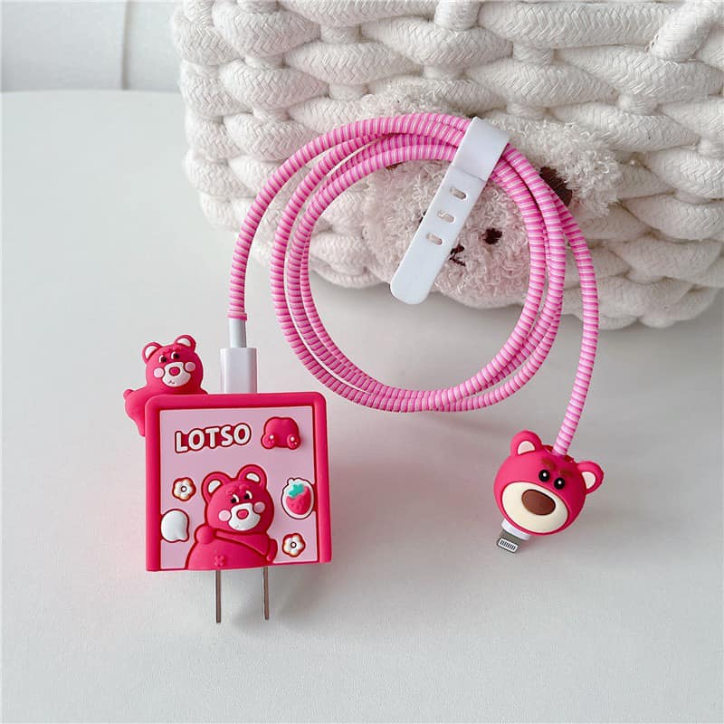 Iphone Charger Case Cover - Poo & Lotso - 4 Piece Set (With Wire Protector)