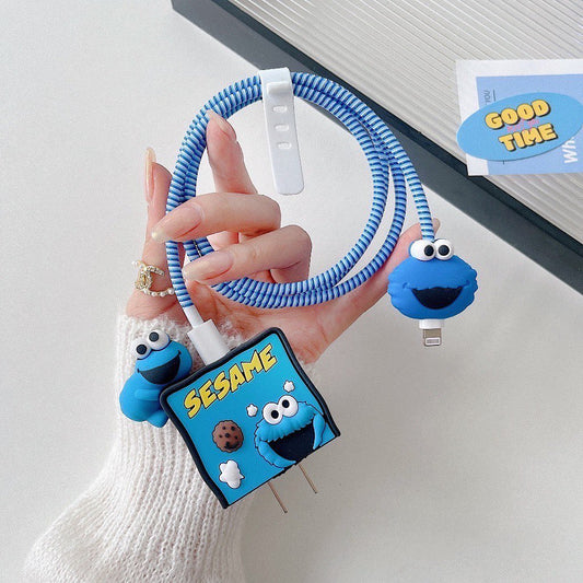 Iphone Charger Case Cover - Sesame Blue - 4 Piece Set (With Wire Protector)
