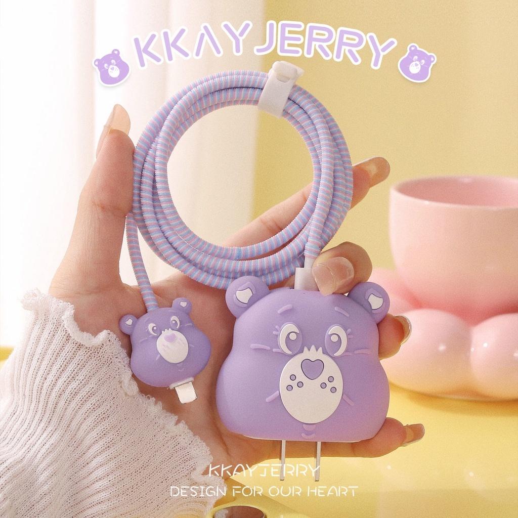 Iphone Charger Case Cover - Cute Bear Purple (4 Piece Set)