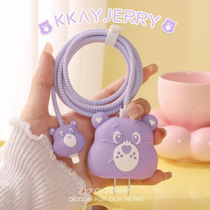 Iphone Charger Case Cover - Cute Bear Purple (4 Piece Set)