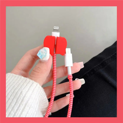 Iphone Charger Case Cover - Kitty Red - 4 Piece Set (With Wire Protector)