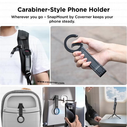 SnapMount Magnetic Phone Tripod Stand with Strong MagSafe – Carabiner Foldable & Portable by Coverner India