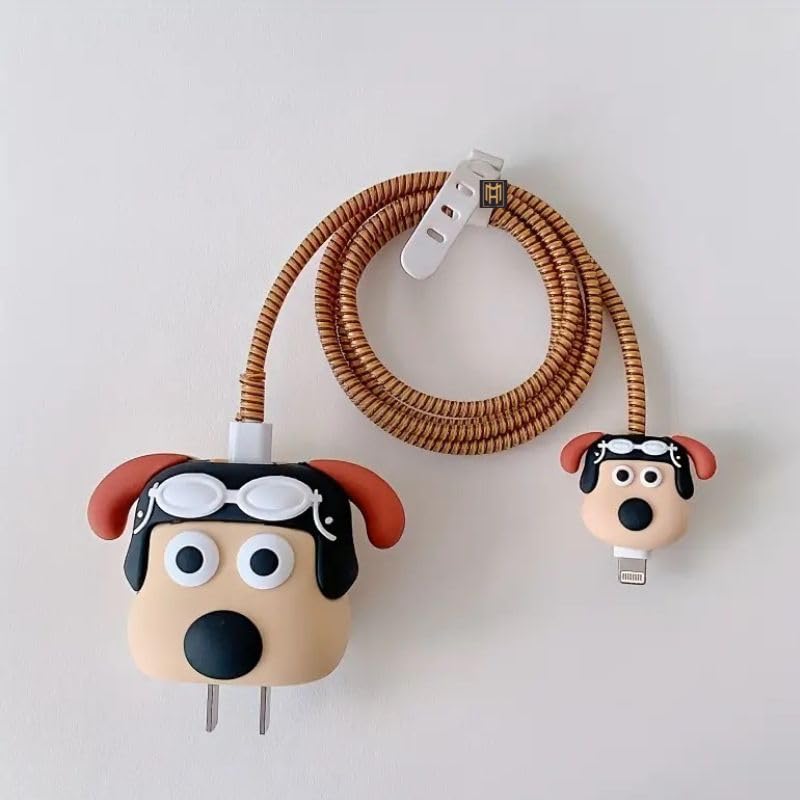 Iphone Charger Case Cover - Pilot Pug - 4 Piece Set (With Wire Protector)