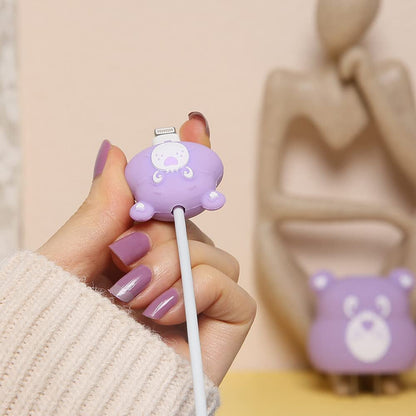 Iphone Charger Case Cover - Cute Bear Purple (4 Piece Set)