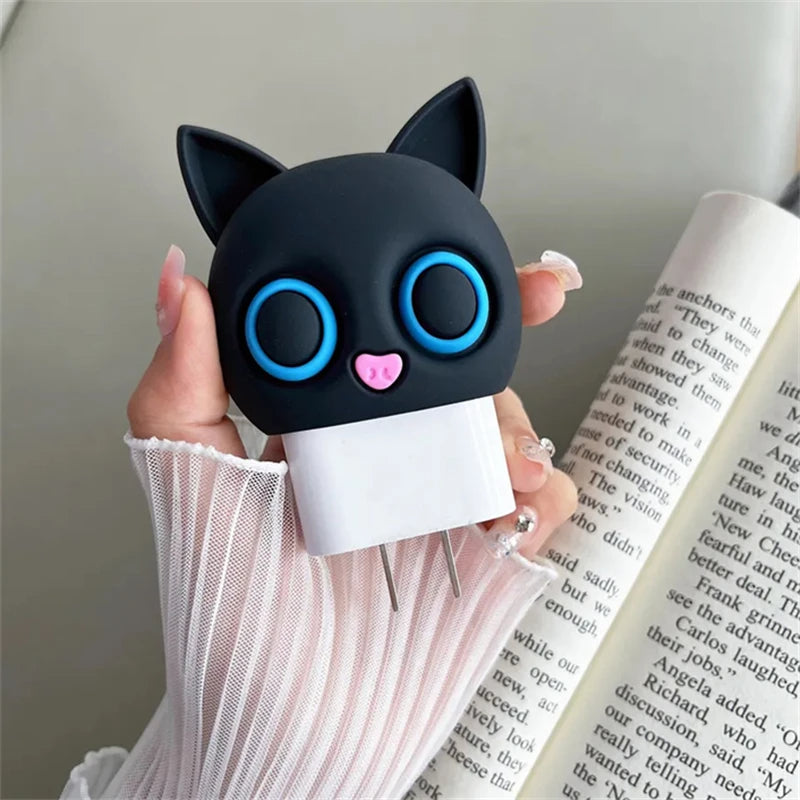 Iphone Charger Case Cover - Kitty Black - 4 Piece Set (With Wire Protector)