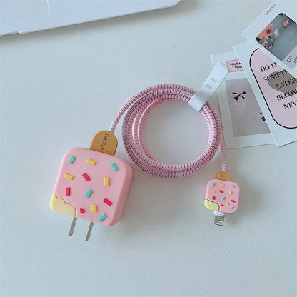 Iphone Charger Case Cover - Popsicles - 4 Piece Set (With Wire Protector)