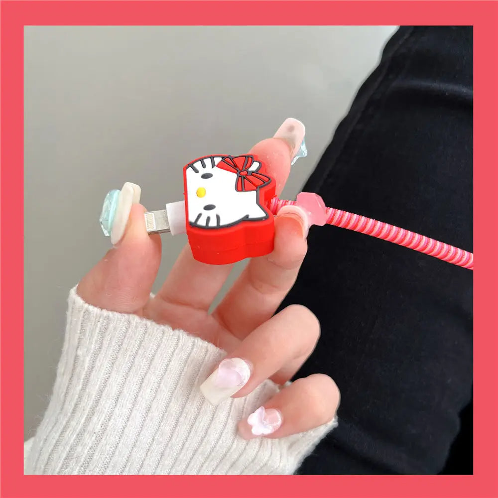 Iphone Charger Case Cover - Kitty Red - 4 Piece Set (With Wire Protector)