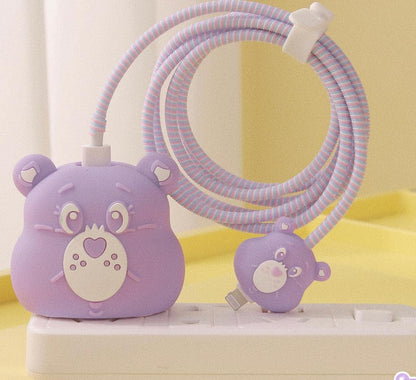 Iphone Charger Case Cover - Cute Bear Purple (4 Piece Set)