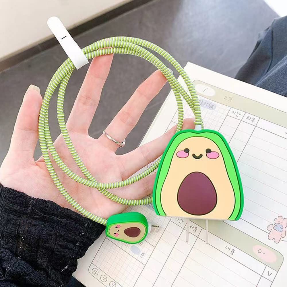 Iphone Charger Case Cover - Avacado - 4 Piece Set (With Wire Protector)