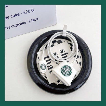 Iphone Charger Case Cover - Starbucks White - 4 Piece Set (With Wire Protector)