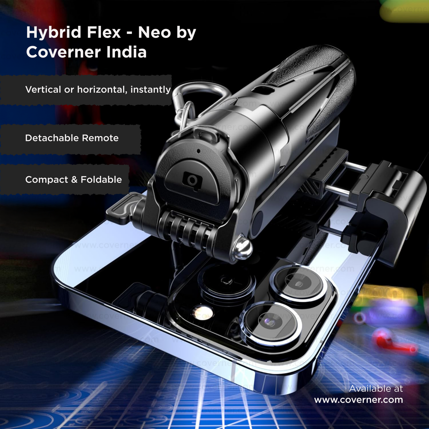 Hybrid Flex - Neo – 4-in-1 MagSafe Tripod, Selfie Stick, Wireless Grip & Camera Handle by Coverner India