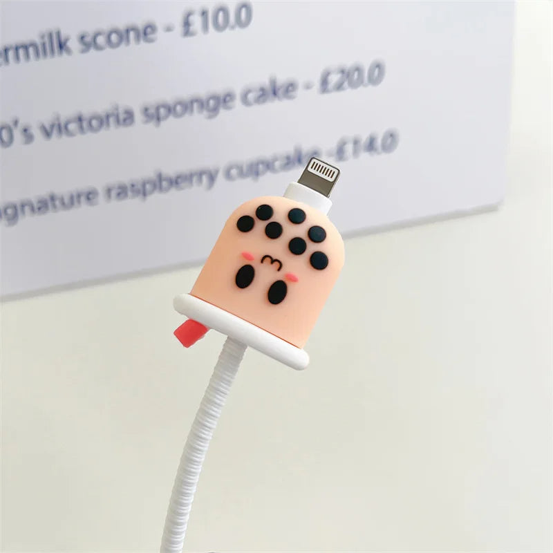 Iphone Charger Case Cover - Bubble Tea (Boba Tea) - 4 Piece Set (With Wire Protector)