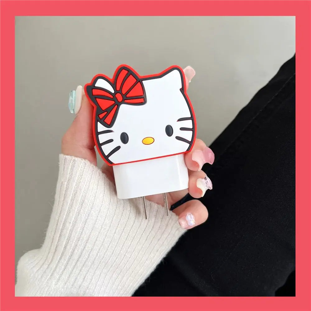 Iphone Charger Case Cover - Kitty Red - 4 Piece Set (With Wire Protector)
