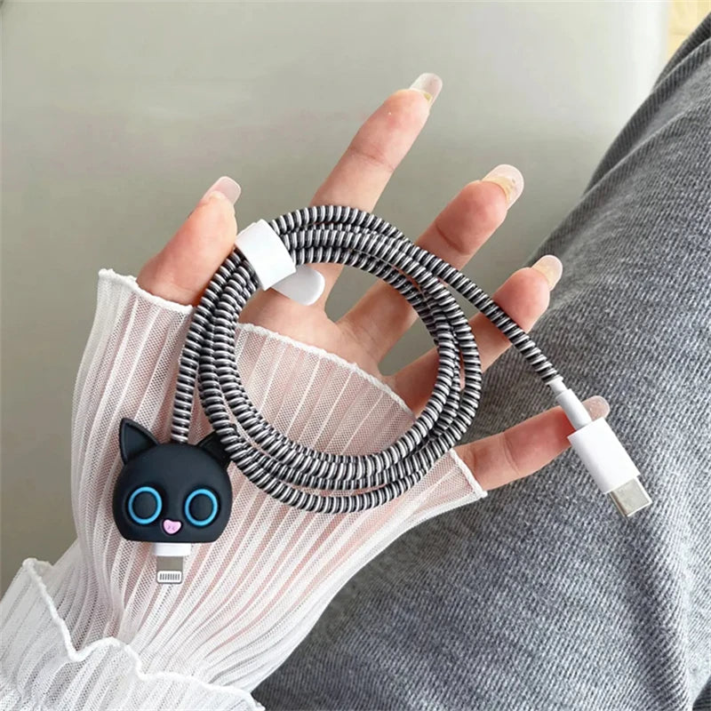 Iphone Charger Case Cover - Kitty Black - 4 Piece Set (With Wire Protector)