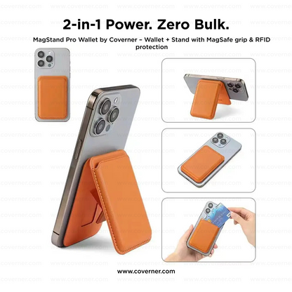 MagStand Pro Wallet – 2-in-1 Leather MagSafe Card Holder with Stand & RFID Protection by Coverner India