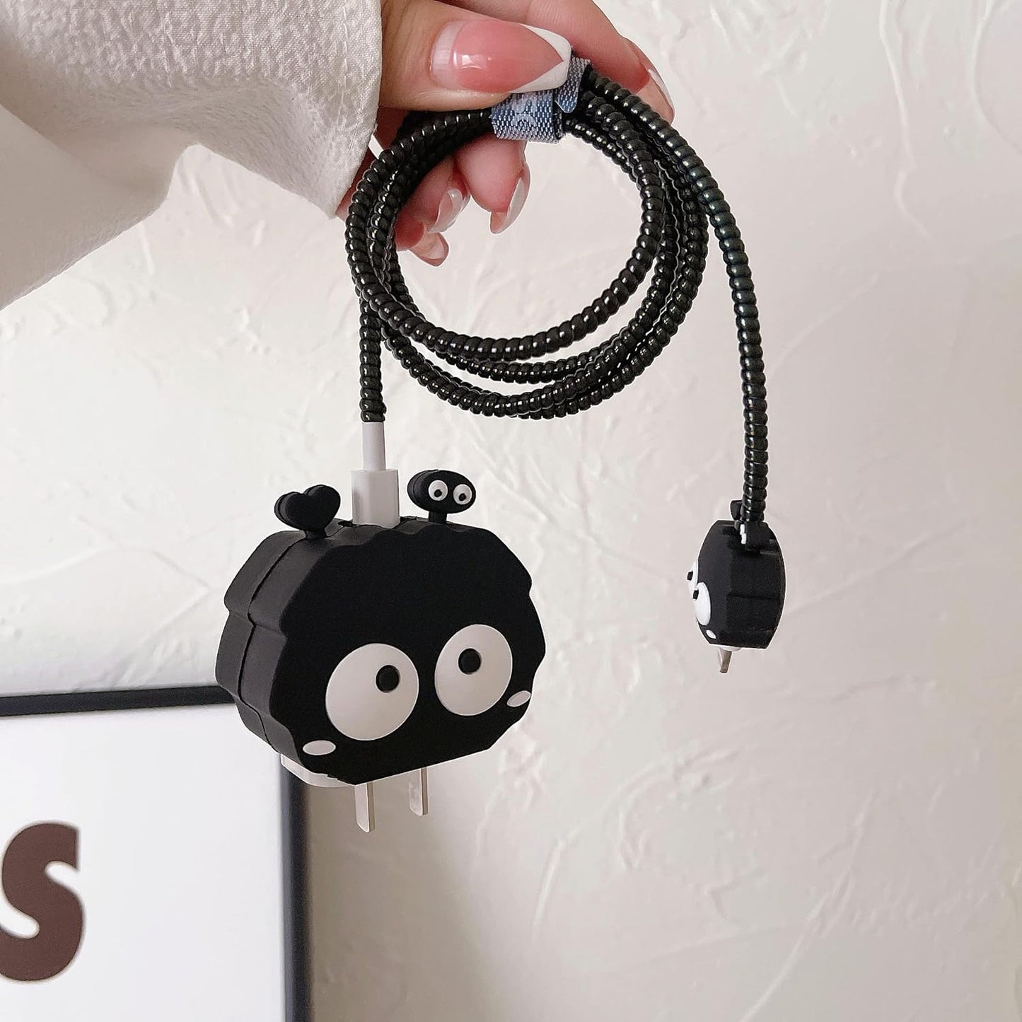 Iphone Charger Case Cover - Black Coalball - 4 Piece Set (With Wire Protector)