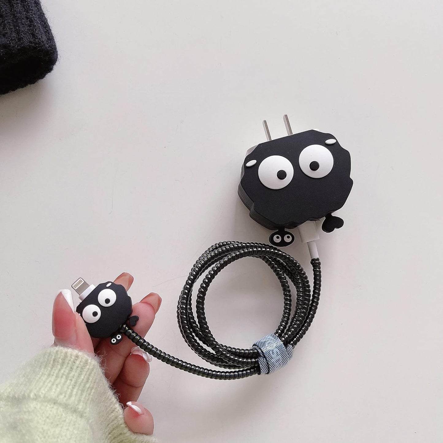 Iphone Charger Case Cover - Black Coalball - 4 Piece Set (With Wire Protector)