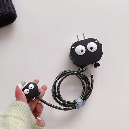 Iphone Charger Case Cover - Black Coalball - 4 Piece Set (With Wire Protector)
