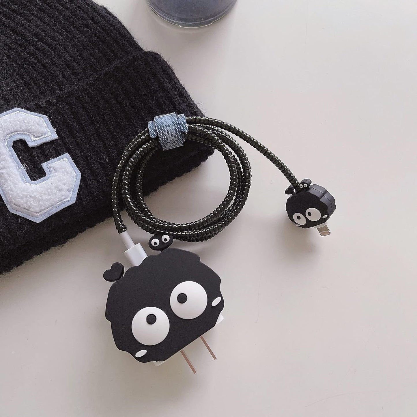 Iphone Charger Case Cover - Black Coalball - 4 Piece Set (With Wire Protector)