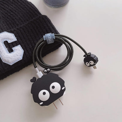 Iphone Charger Case Cover - Black Coalball - 4 Piece Set (With Wire Protector)