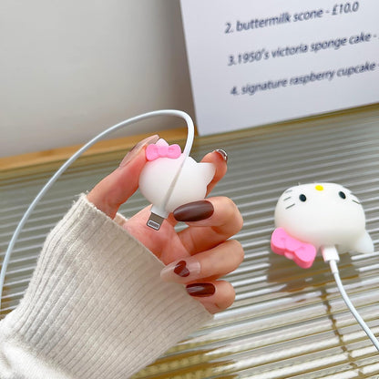 Iphone Charger Case Cover - Cute Kitty - 4 Piece Set (With Wire Protector)