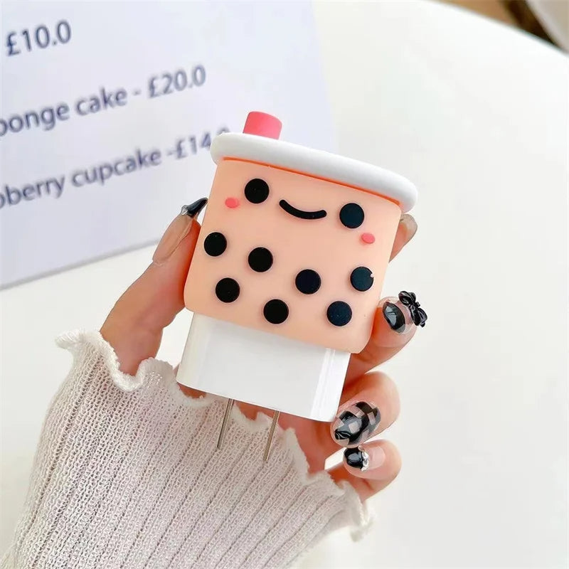 Iphone Charger Case Cover - Bubble Tea (Boba Tea) - 4 Piece Set (With Wire Protector)