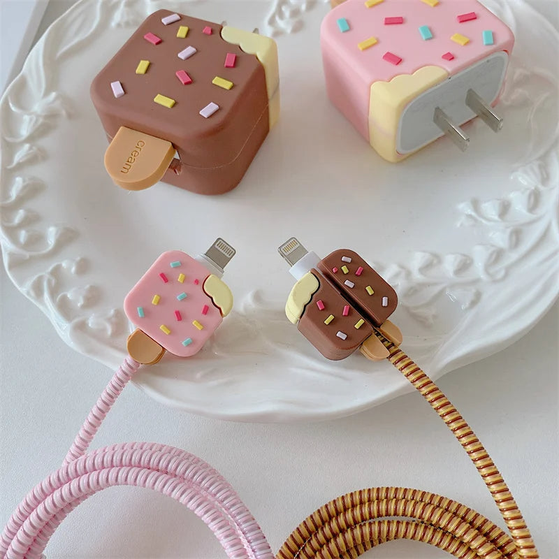 Iphone Charger Case Cover - Popsicles - 4 Piece Set (With Wire Protector)