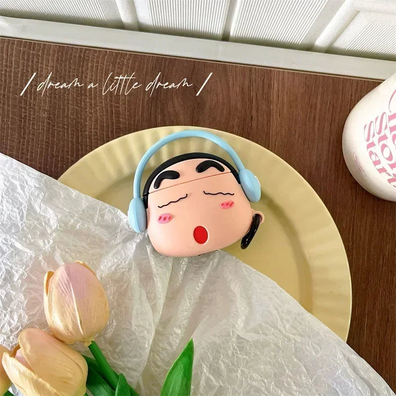 Shinchan With Blue Headphone Airpods Cover for Apple AirPods - Premium Silicone Case