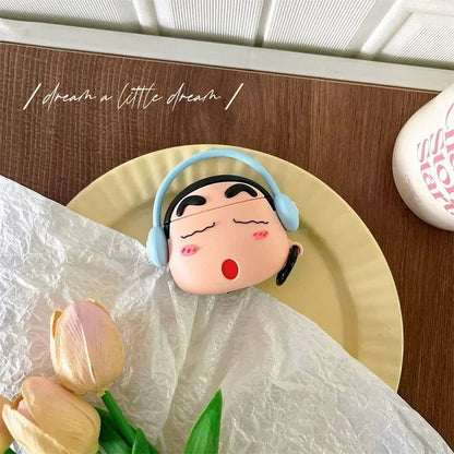 Shinchan With Blue Headphone Airpods Cover for Apple AirPods - Premium Silicone Case