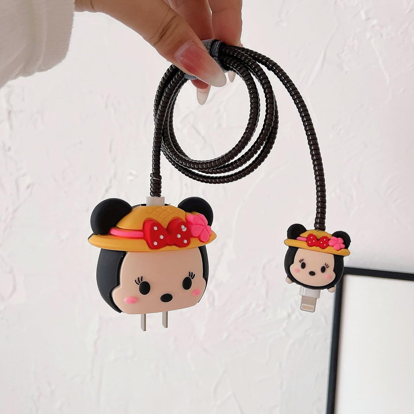 Iphone Charger Case Cover - Minnie Mouse Red Bow - 4 Piece Set (With Wire Protector)