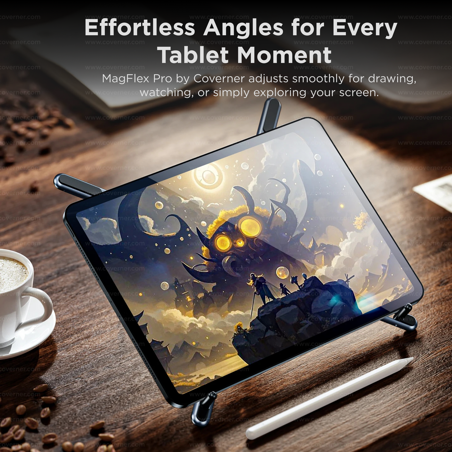 MagFlex Pro – Lightweight Strong MagSafe Adjustable Alloy Stand for Phone, Tablet & Laptop by Coverner India